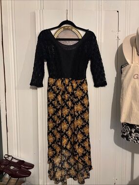 Free People Black Lace & Floral High-Low Dress